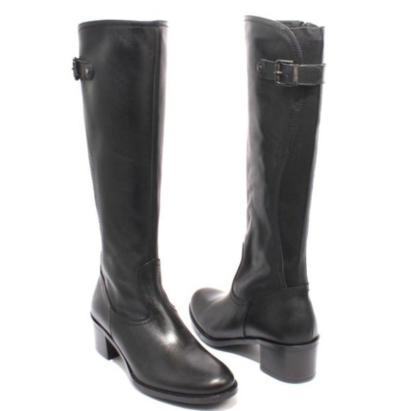 ITALIAN Black Leather Zip-Up Knee-High Heel Boot - Picture 2 of 8
